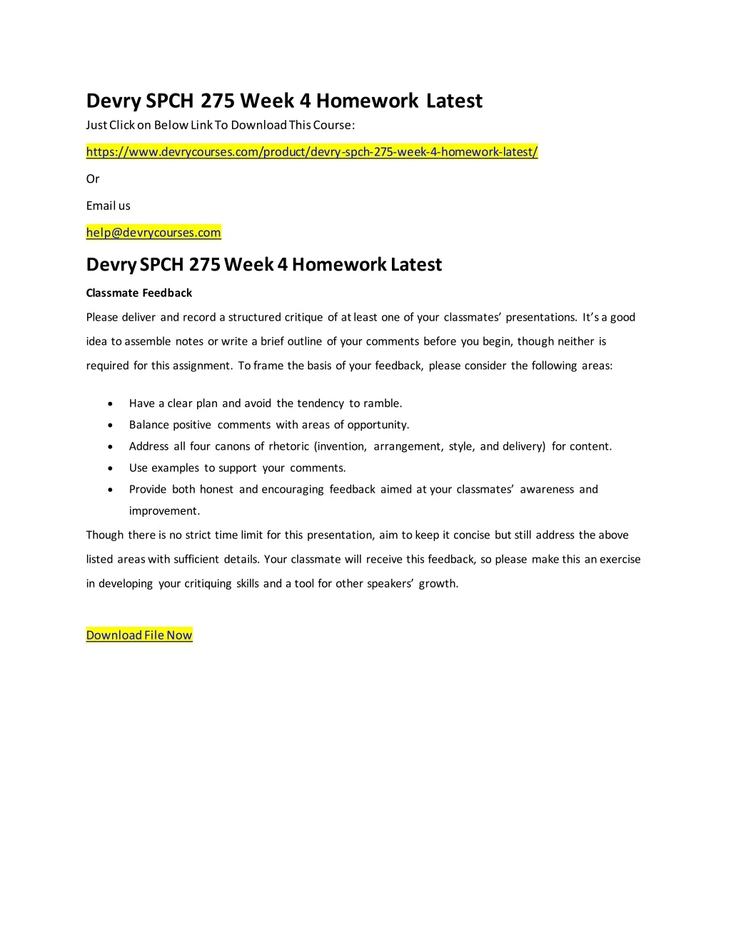 devry spch 275 week 4 homework latest just click