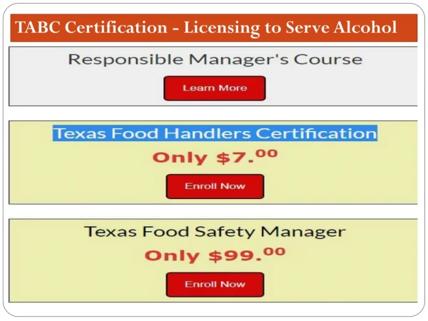 Tabc certification licensing to serve alcohol