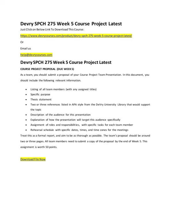 Devry SPCH 275 Week 5 Course Project Latest