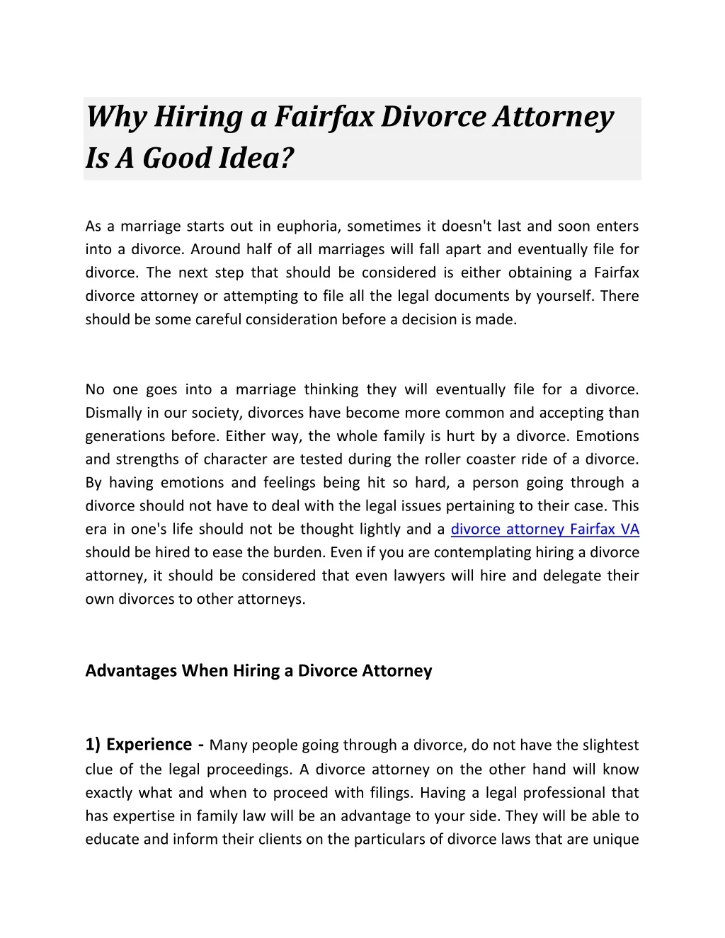 why hiring a fairfax divorce attorney is a good