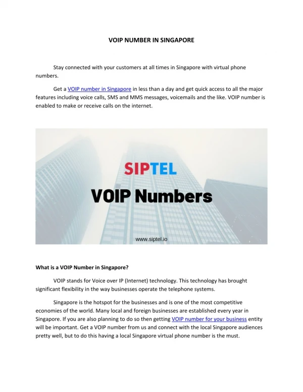 VOIP Number in Singapore - SIPTEL
