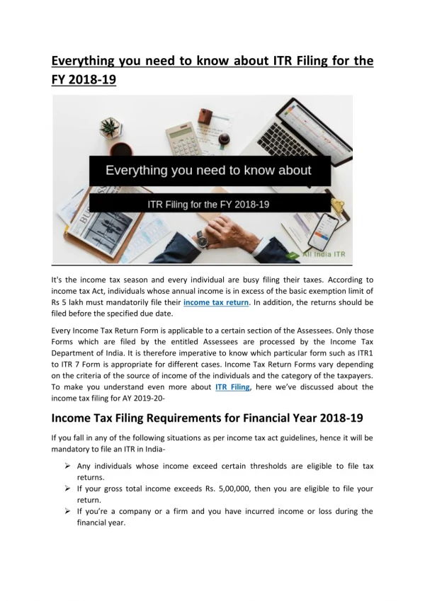 Everything you need to know about ITR Filing for the FY 2018-19