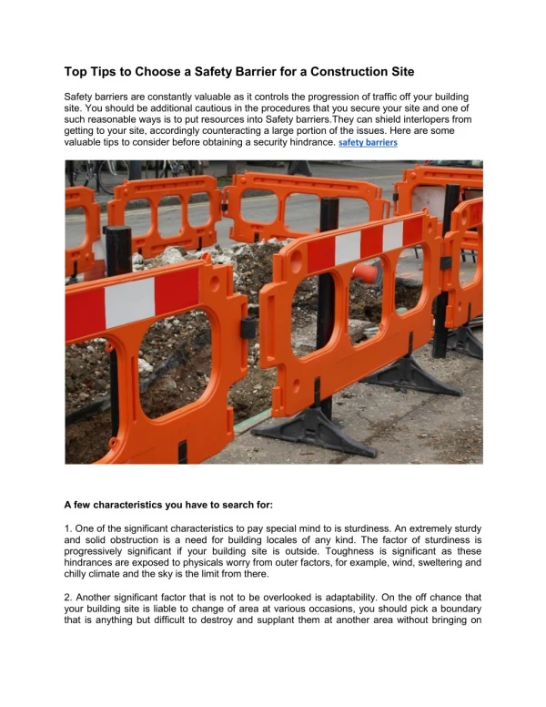 Top Tips to Choose a Safety Barrier for a Construction Site