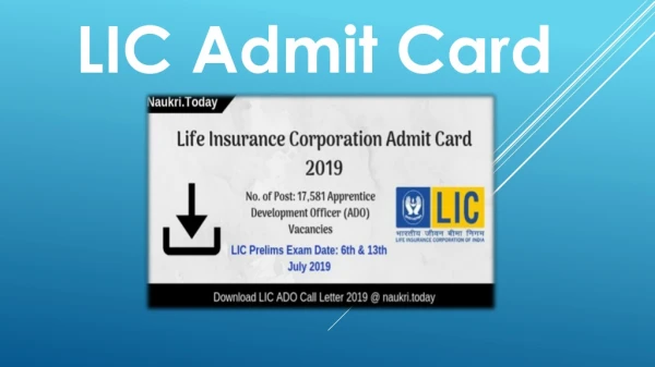 LIC Admit Card 2019 - LIC ADO Hall Ticket for Pre Exam on July 2019
