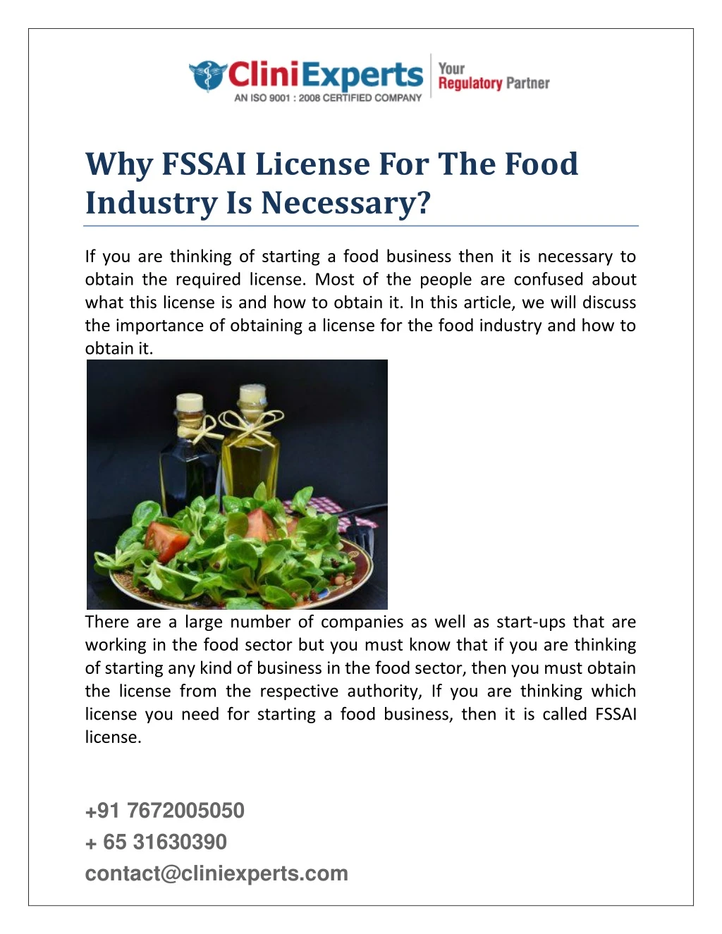 why fssai license for the food industry
