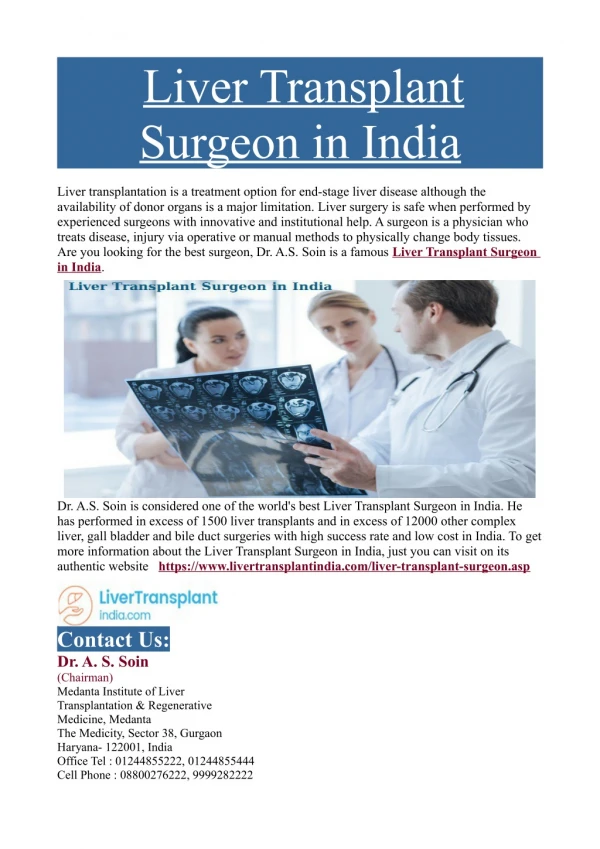 Liver Transplant Surgeon in India