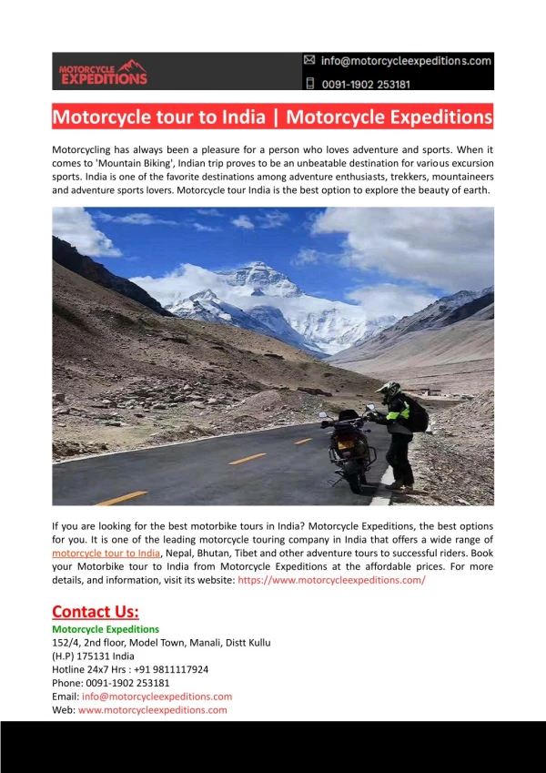 Motorcycle tour to India-Motorcycle Expeditions