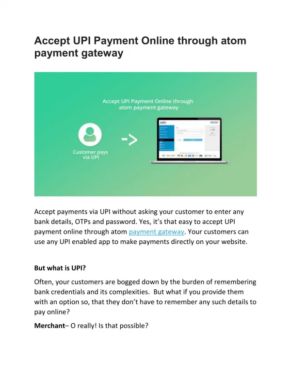 Accept UPI Payment Online through atom payment gateway