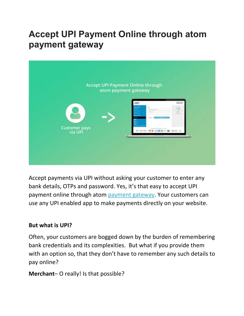 accept upi payment online through atom payment
