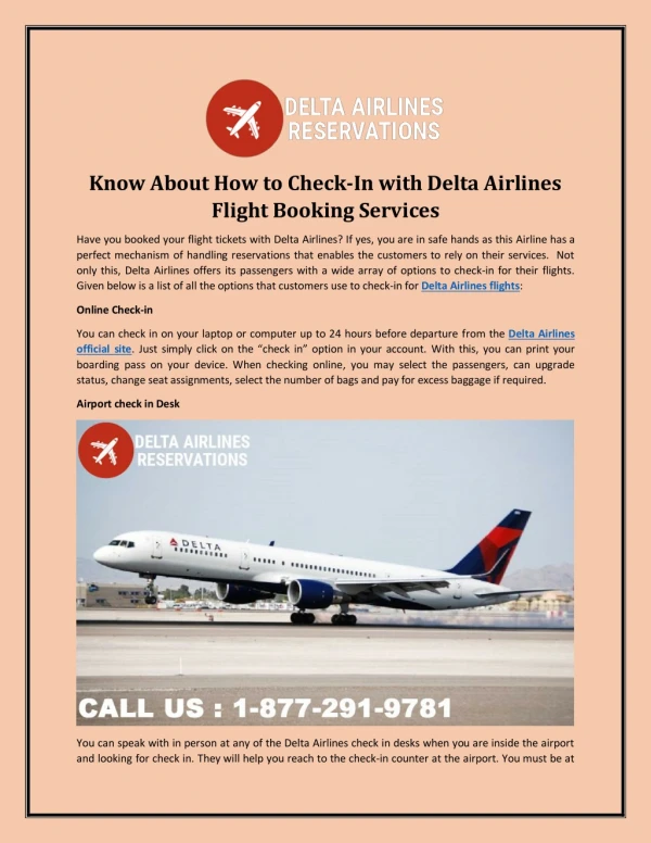 Know About How to Check-In with Delta Airlines Flight Booking Services