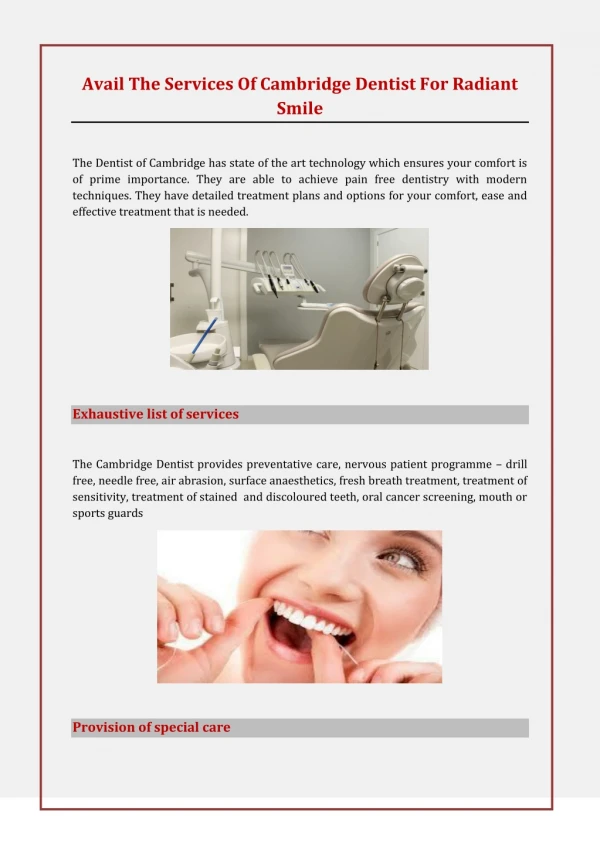 Avail The Services Of Cambridge Dentist For Radiant Smile