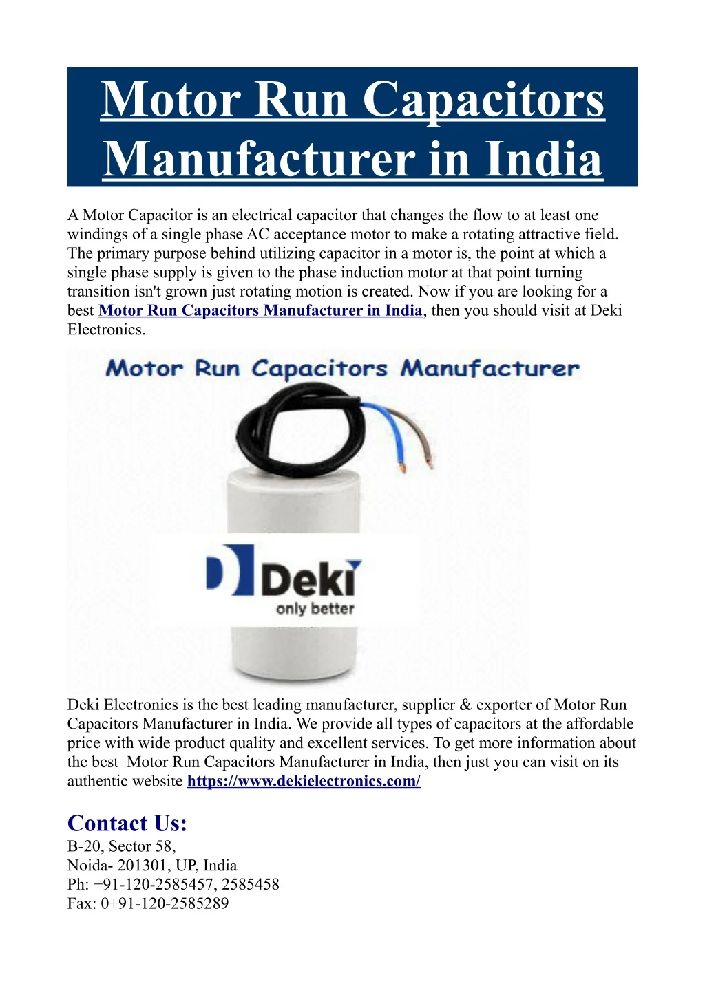 motor run capacitors manufacturer in india
