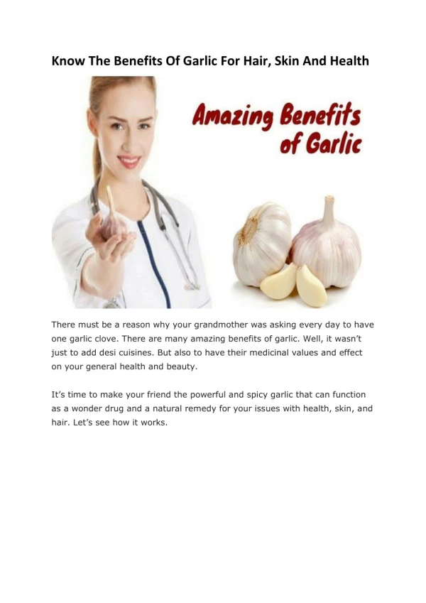 Know The Benefits Of Garlic For Hair, Skin And Health