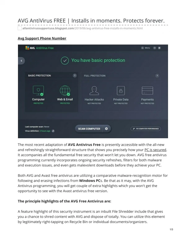 AVG AntiVirus FREE Installs in moments. Protects forever.