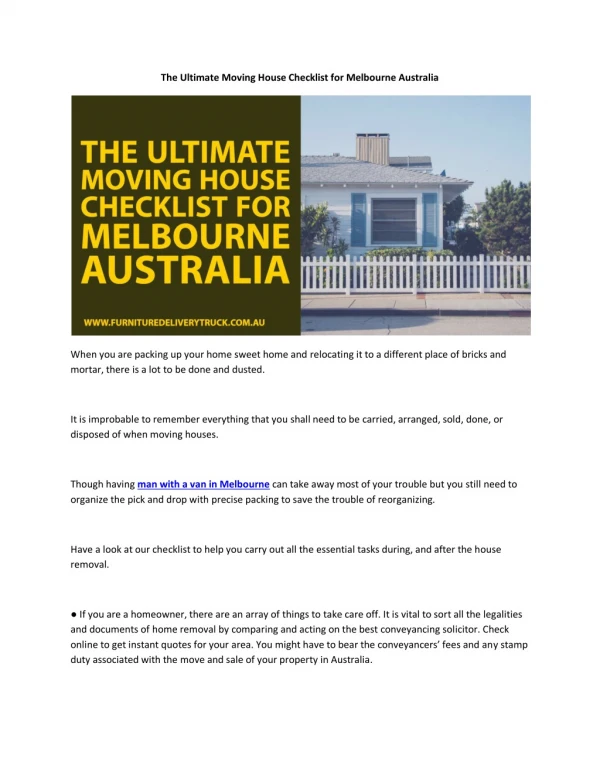 The Ultimate Moving House Checklist for Melbourne Australia