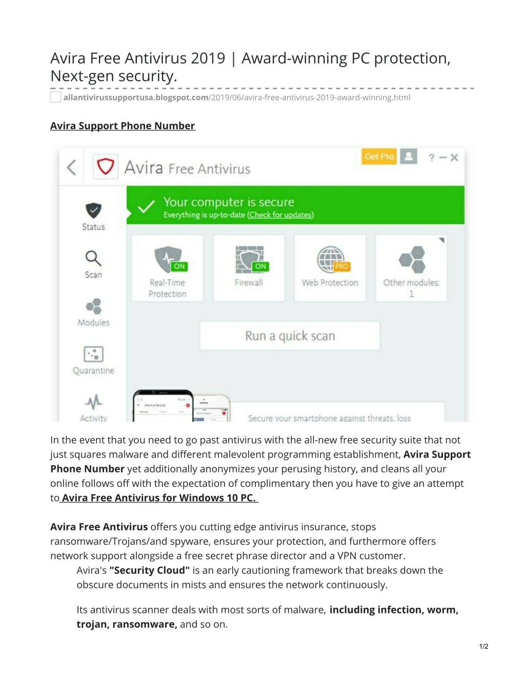 avira free antivirus 2019 award winning