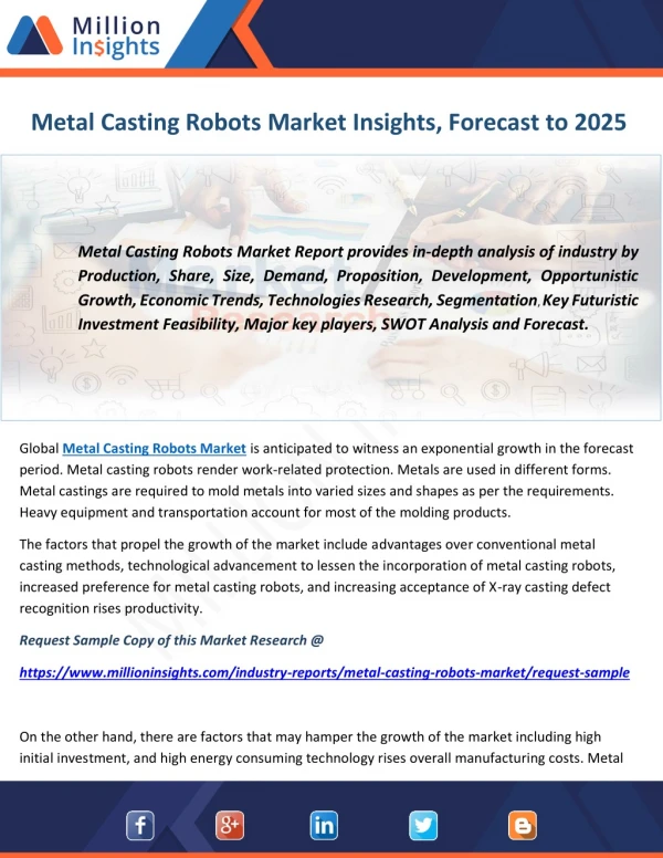 Metal Casting Robots Market Insights, Forecast to 2025