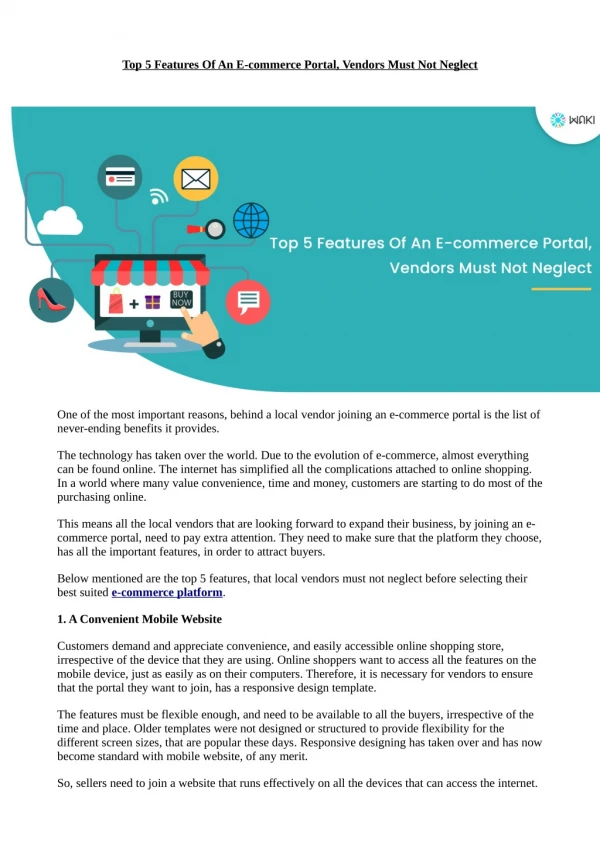 Top 5 Features Of An E-commerce Portal, Vendors Must Not Neglect