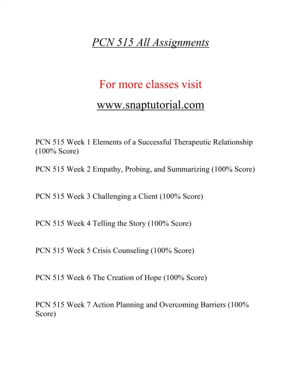 PCN 515 EXceptional Education/snaptutorial.COM