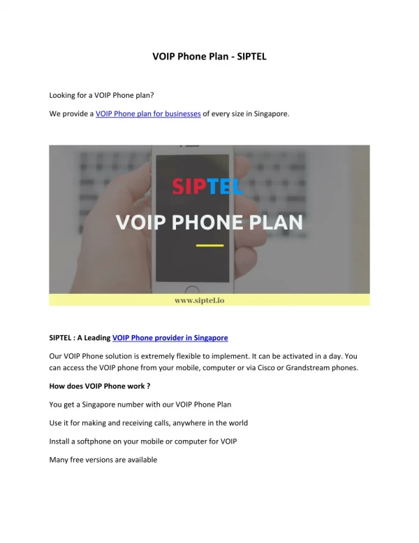 VOIP Phone Plan - SIPTEL