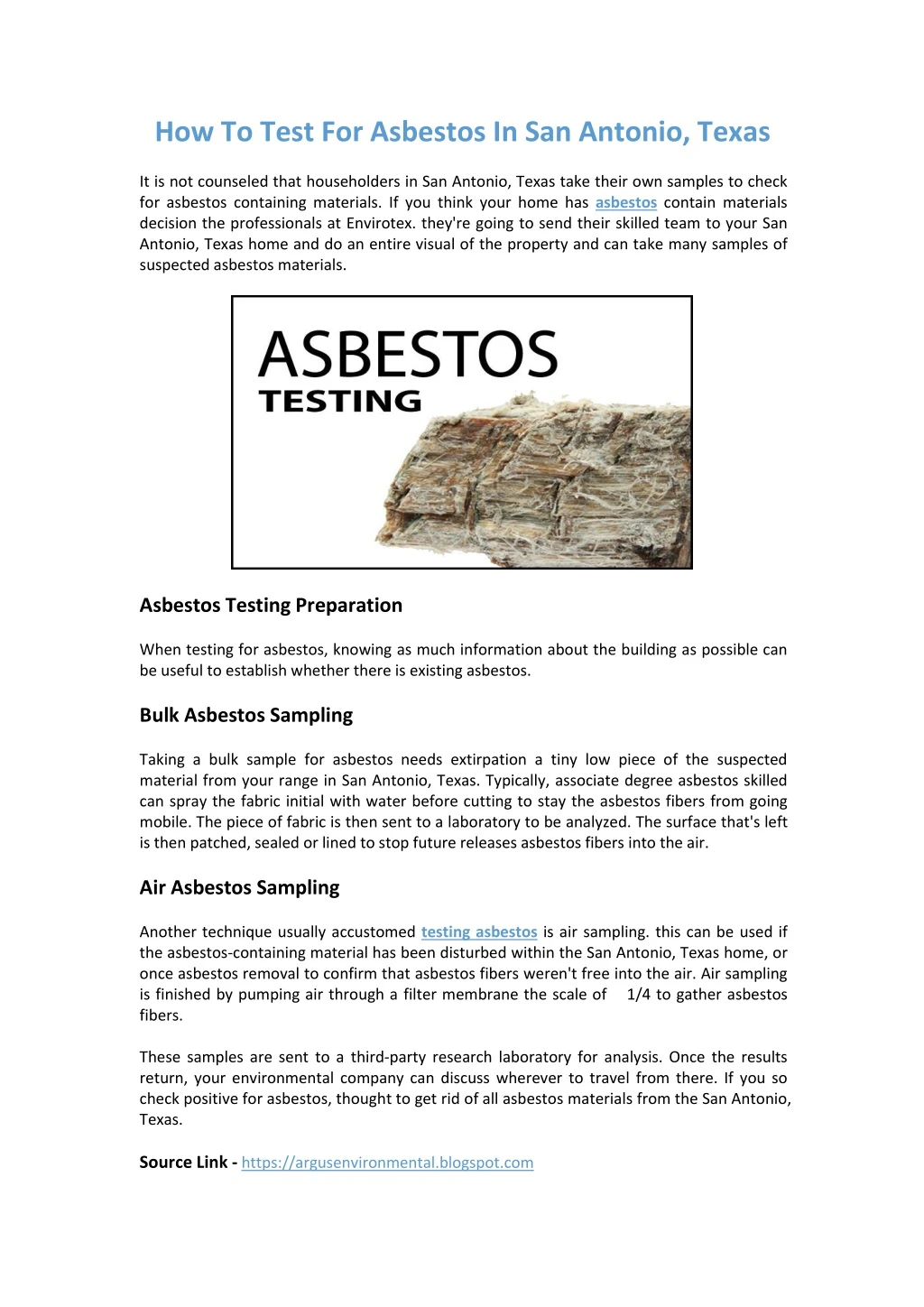 how to test for asbestos in san antonio texas