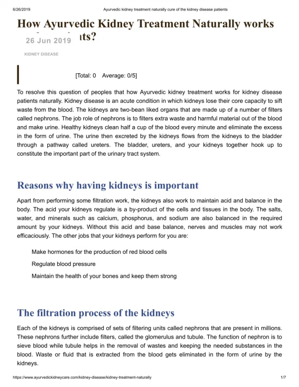 Ayurvedic kidney treatment: A natural treatment for the kidney patients