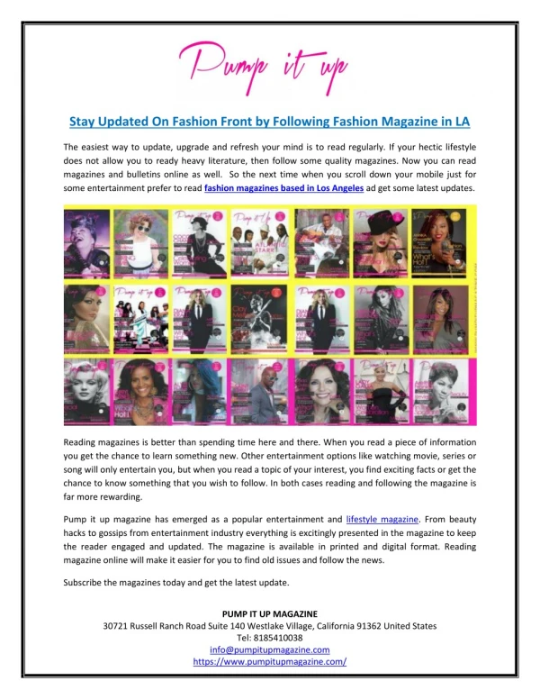 Stay Updated On Fashion Front by Following Fashion Magazine in LA