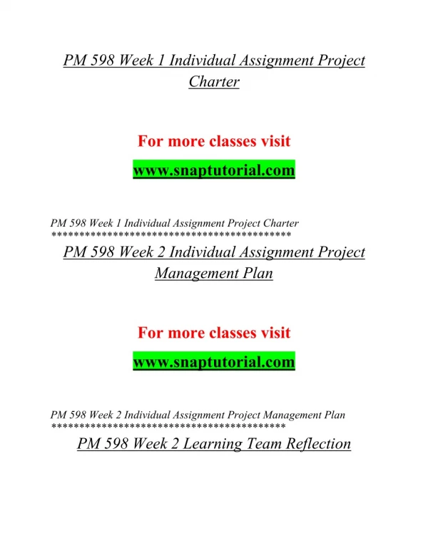 PM 598 EXceptional Education/snaptutorial.COM