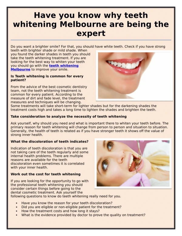Have you know why teeth whitening Melbourne are being the expert