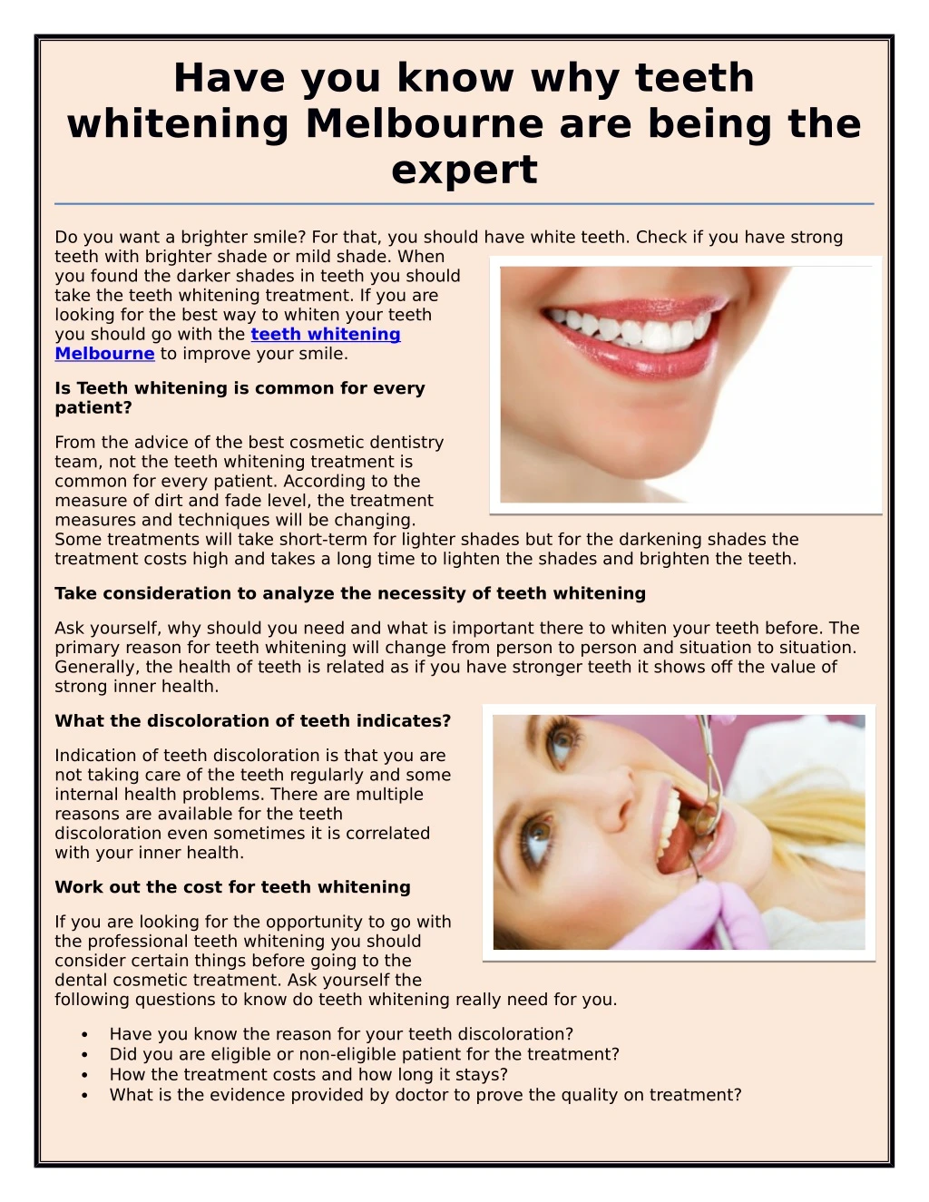 have you know why teeth whitening melbourne