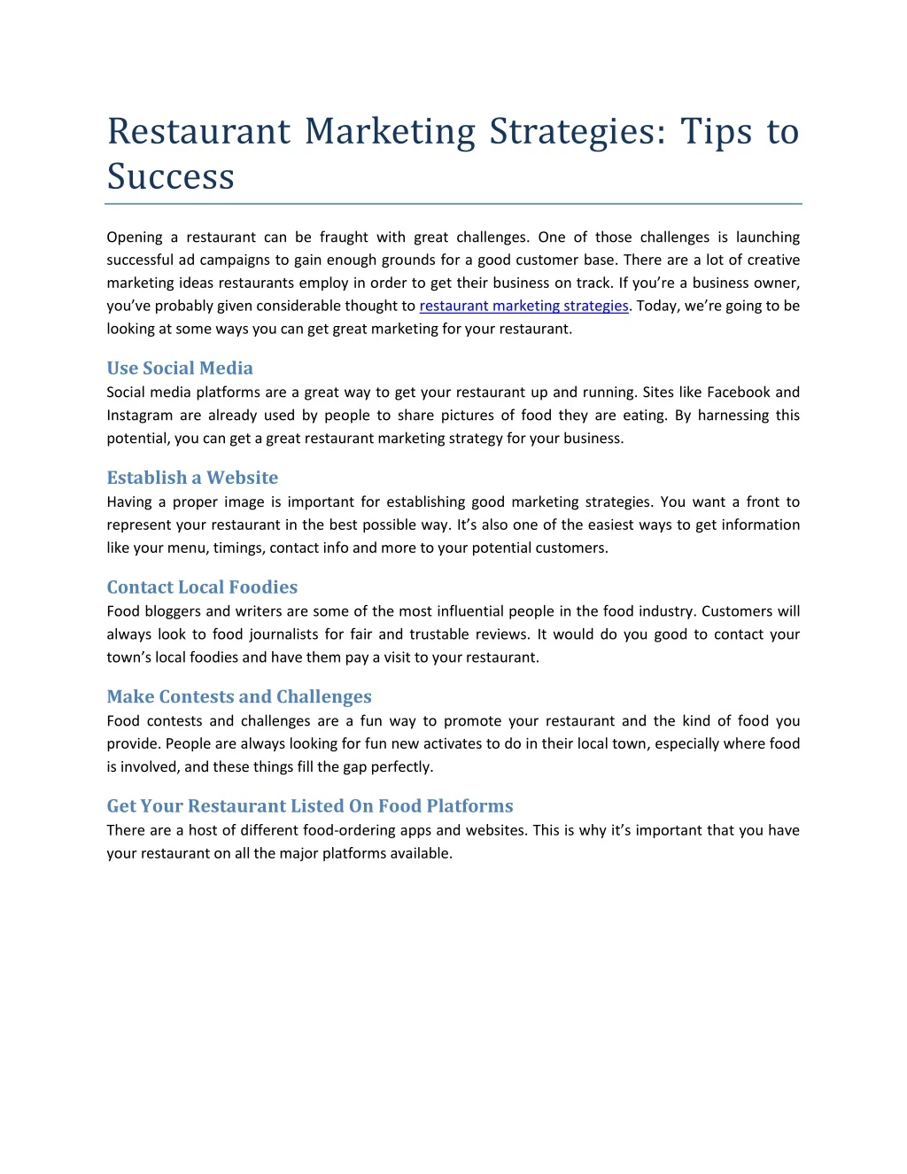 restaurant marketing strategies tips to success