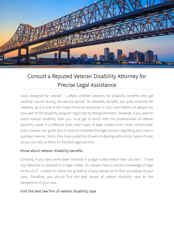 Consult a Reputed Veteran Disability Attorney for Precise Legal Assistance