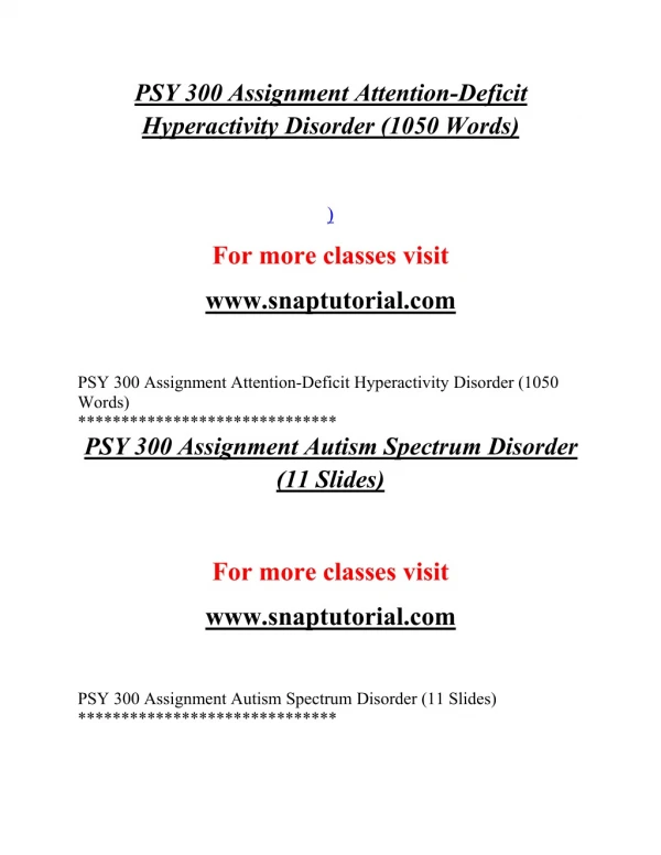 PSY 300 EXceptional Education/snaptutorial.COM