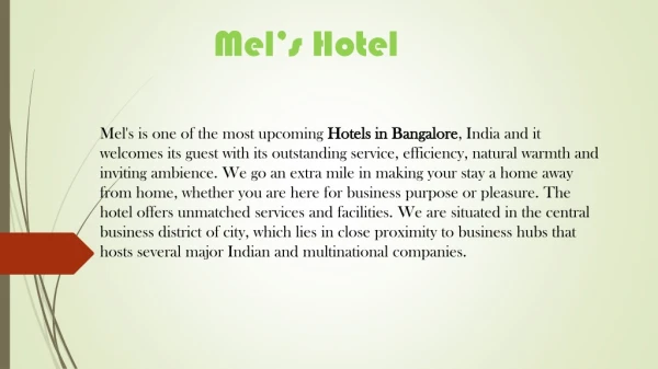 Business Hotels in Bangalore, India | Mels Hotels