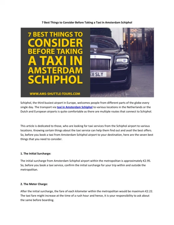 7 Best Things to Consider Before Taking a Taxi in Amsterdam Schiphol.pdf