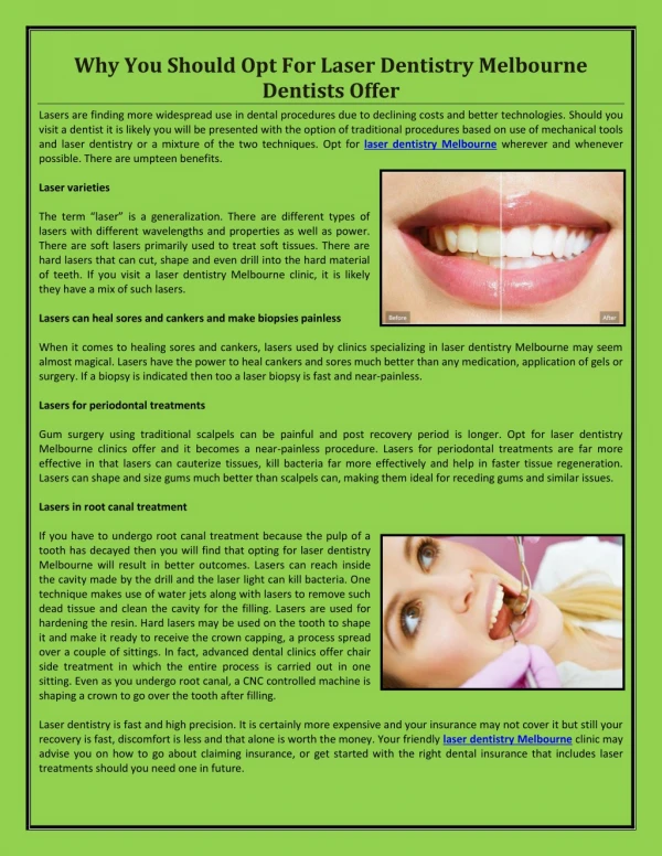 Why You Should Opt For Laser Dentistry Melbourne Dentists Offer