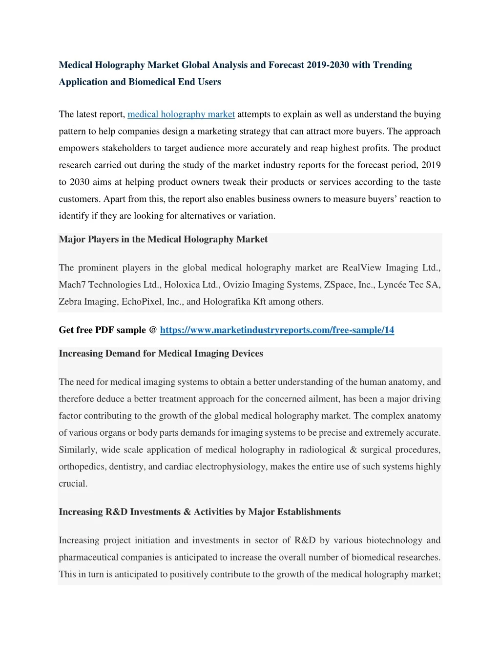 medical holography market global analysis