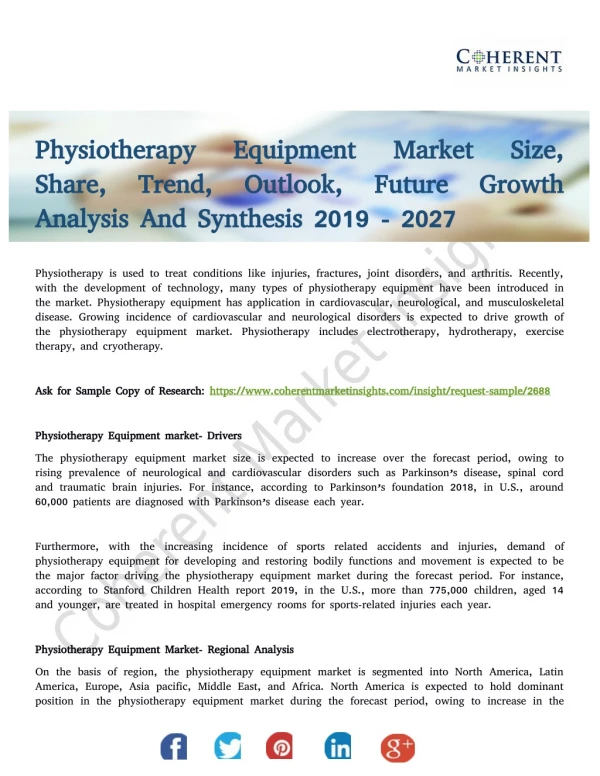 Physiotherapy Equipment Market Trends and Opportunities Forecast till 2027