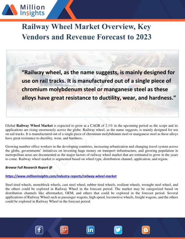 Railway Wheel Market Overview, Key Vendors and Revenue Forecast to 2023