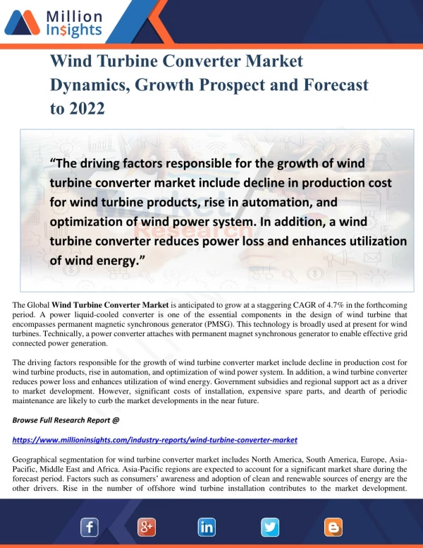 Wind Turbine Converter Market Dynamics, Growth Prospect and Forecast to 2022