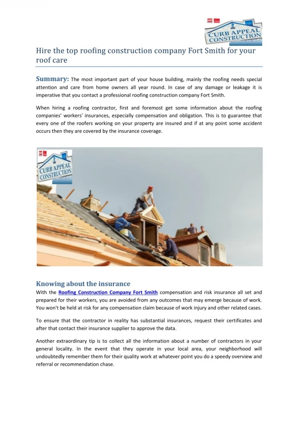 Hire the top roofing construction company Fort Smith for your roof care