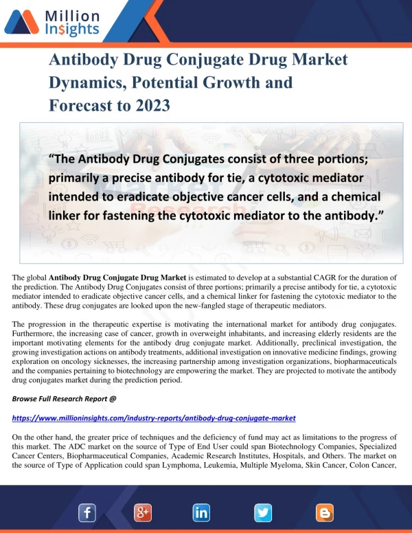 Antibody Drug Conjugate Drug Market Dynamics, Potential Growth and Forecast to 2023