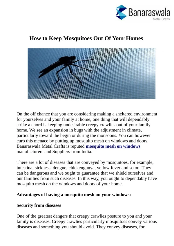 How to Keep Mosquitoes Out Of Your Homes