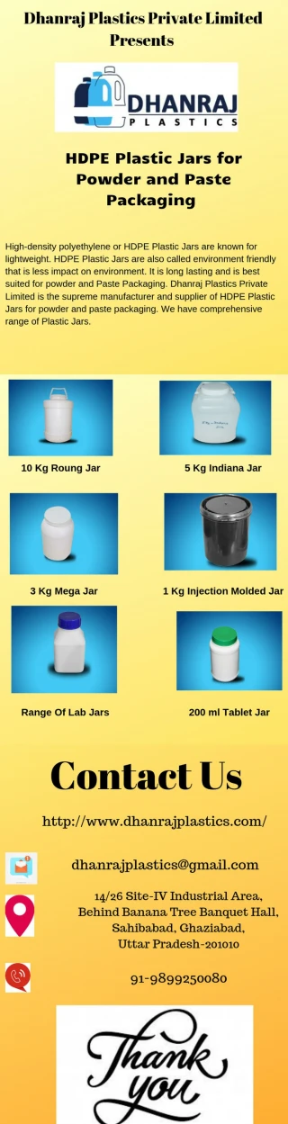 HDPE Plastic Jars for Powder and Paste Packaging- Dhanraj Plastics - slide 1