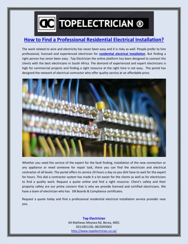 How to Find a Professional Residential Electrical Installation?