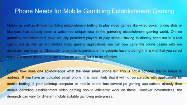 Phone Needs for Mobile Gambling Establishment Gaming