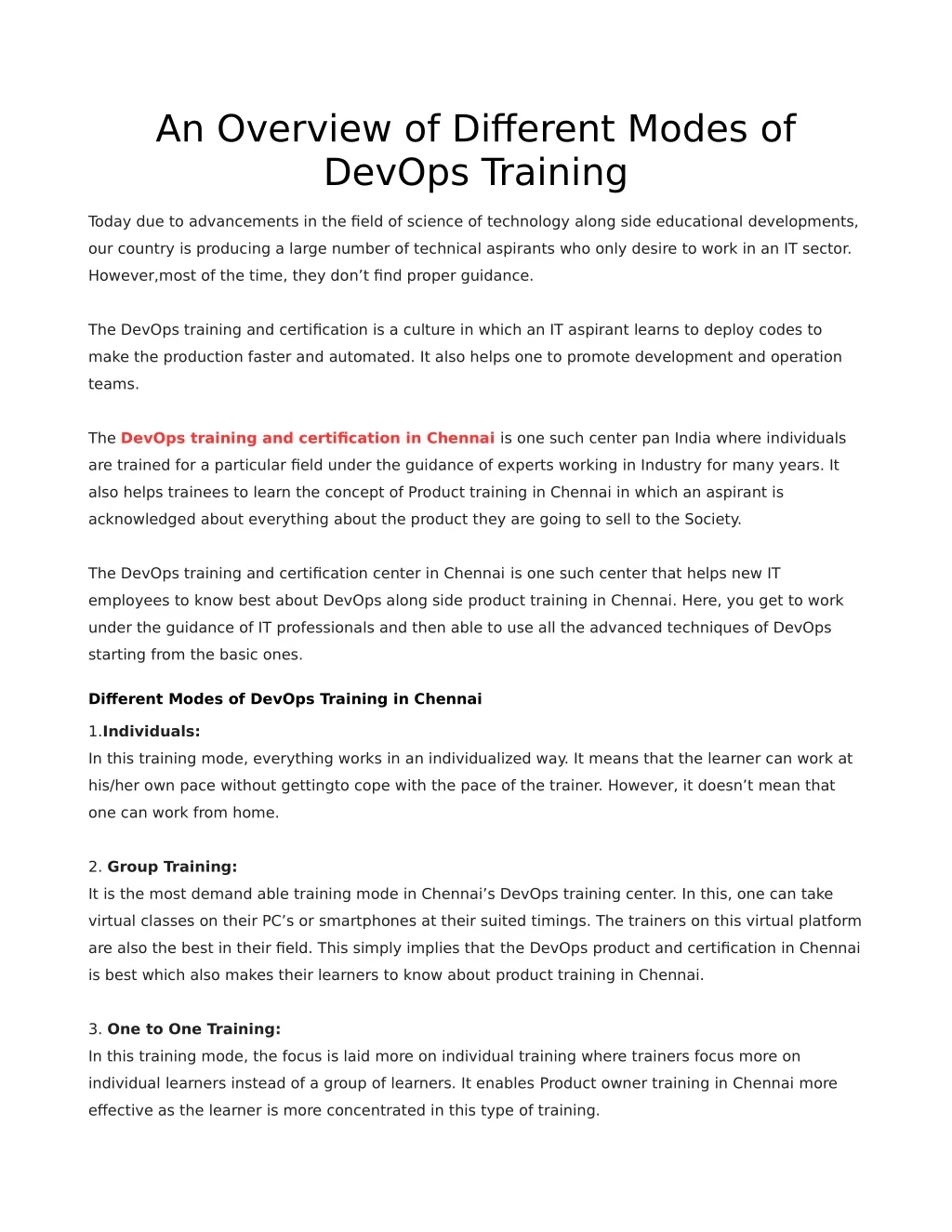 an overview of different modes of devops training