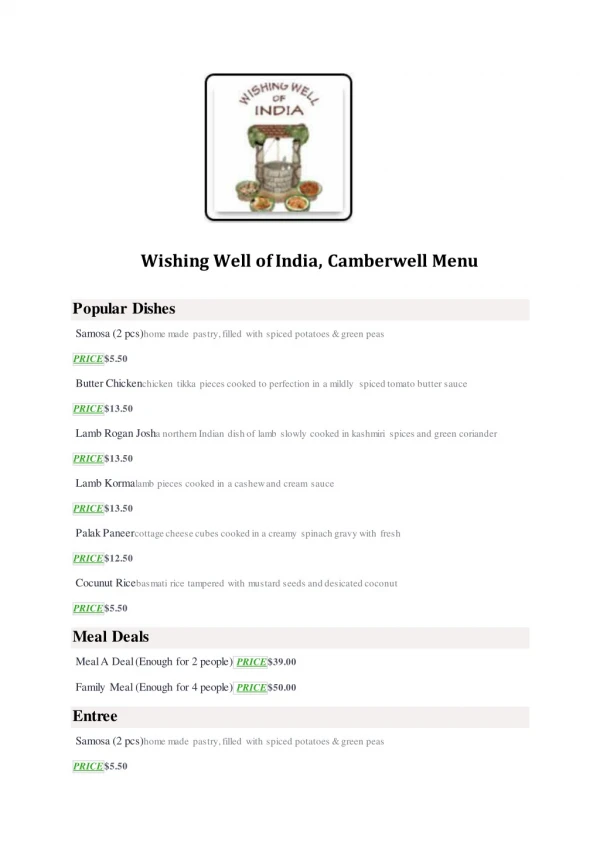 25% Off -Wishing Well of India-Camberwell - Order Food Online