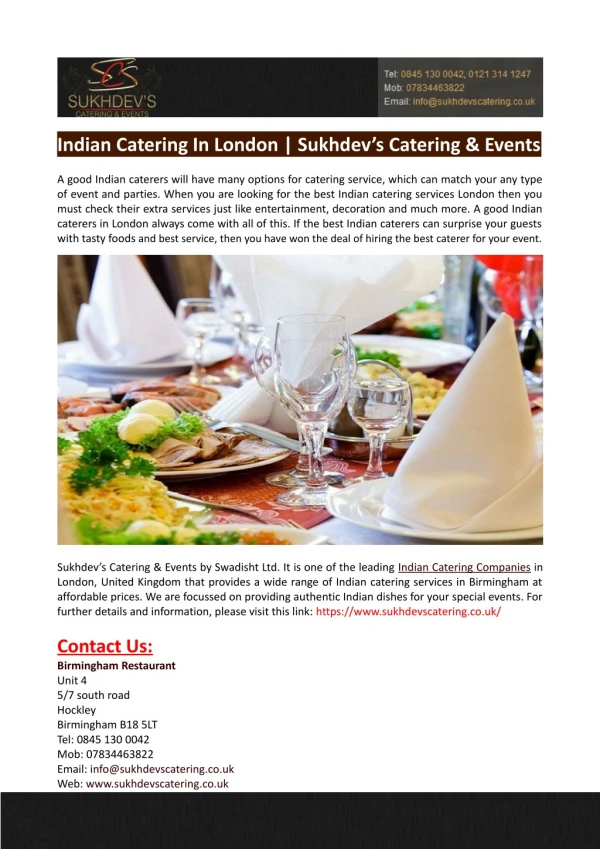 Indian Catering In London-Sukhdev’s Catering & Events