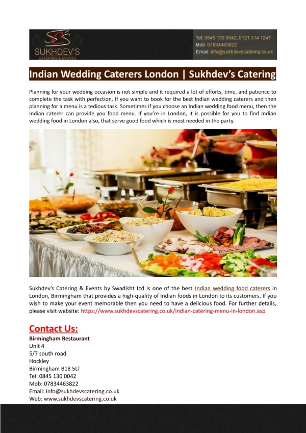 Indian Wedding Caterers London-Sukhdev’s Catering